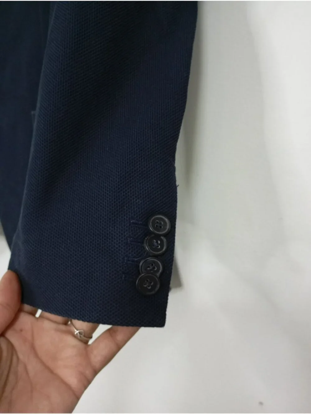 Massimo Dutti Men's Navy Blue Cotton Blazer With Notch Lapel & Button Closure